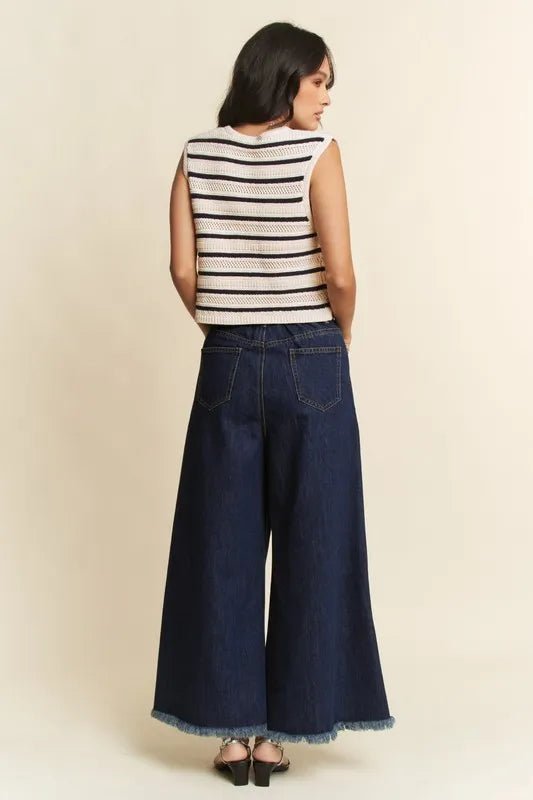 Davi & Dani Sleeveless Cropped Striped Sweater Knit Vest Top - Bela Fils BoutiqueBela Fils Boutique